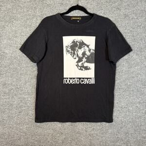 Roberto Cavalli Shirt Mens Medium Black Tshirt Horse Italian Crew Neck T-Shirt